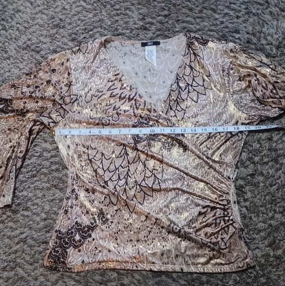 Vintage Y2K JBS Top Gold Pattern Glitter Cold Shoulder - Picture 15 of 16